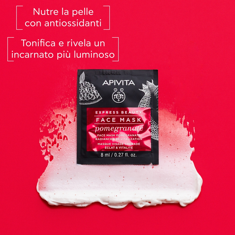APIVITA Express Beauty Maschera Viso al Melograno Illuminante e Rivitalizzante 2X8ML
