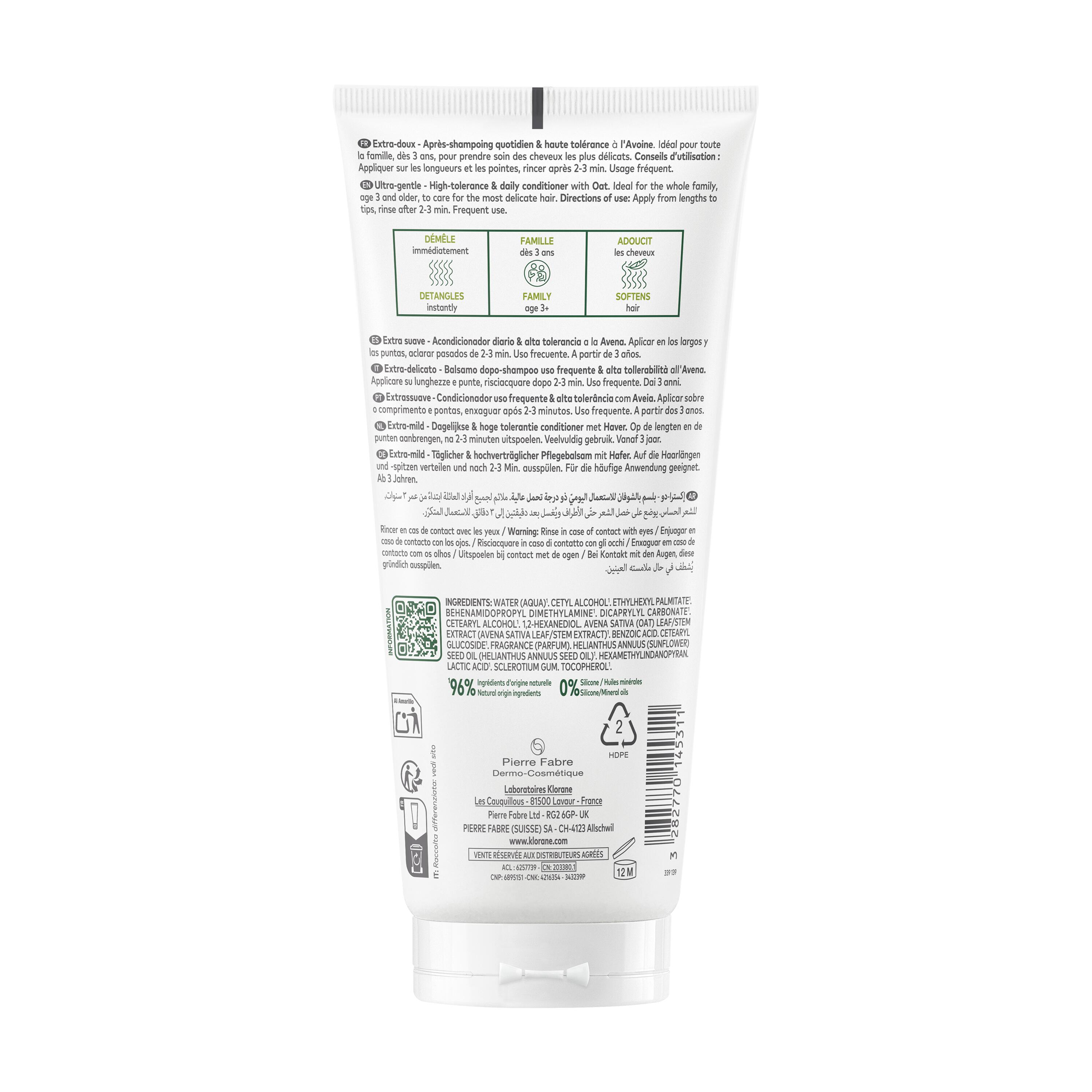 Klorane - Balsamo Dopo-Shampoo Extra-Delicato All'Avena Per Uso Frequente 200 ml