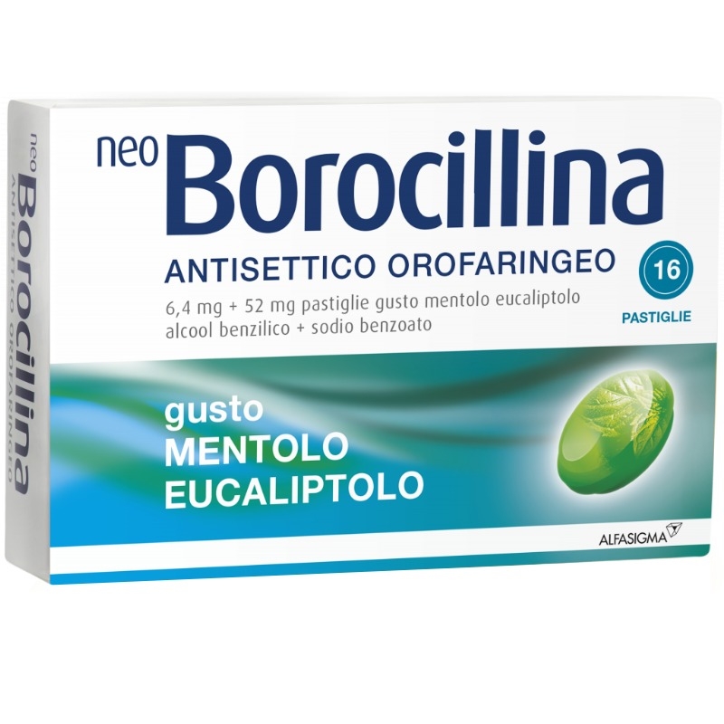 NeoBorocillina Antisettico Orofaringeo 6,4+52 mg Gusto Mentolo Eucaliptolo 16 Pastiglie