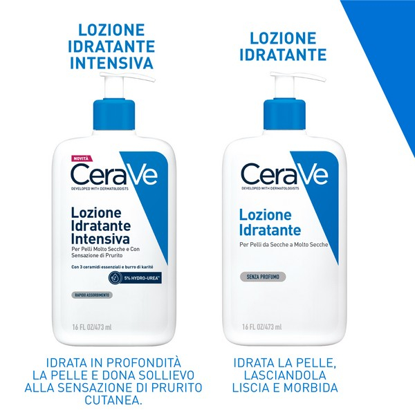 CeraVe Lozione Idratante Intensiva per Pelle Secca e Molto Secca con Sensazione di Prurito, con Hydro-Urea e Burro di Karité, idrata intensamente la pelle e da sollievo immediato alla sensazione di prurito, 473 ml
