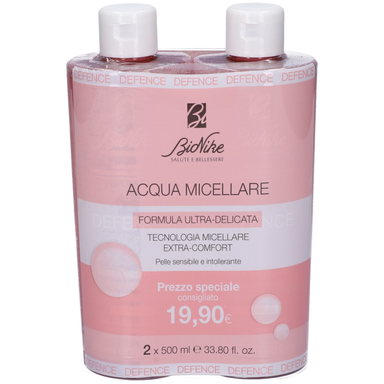 Bionike Defence - Acqua Micellare Viso Occhi Labbra Pelli Sensibili, 2 x 500ml
