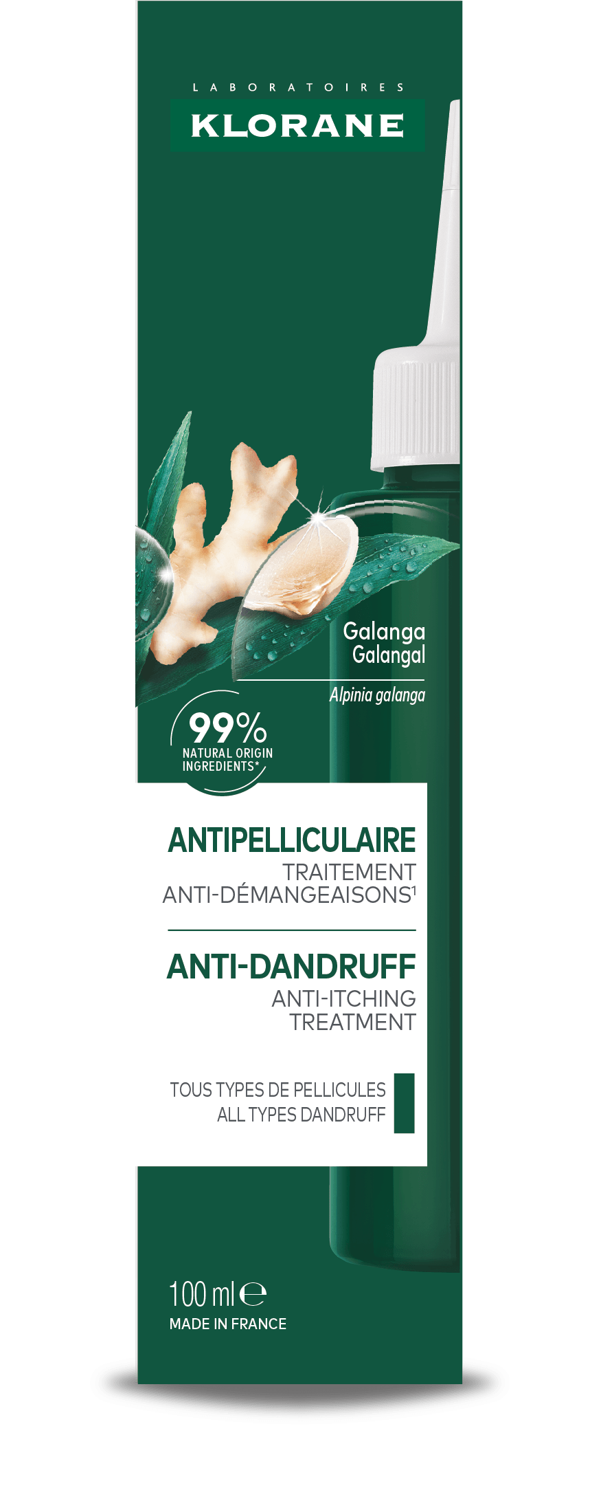Klorane Anti-Forfora Trattamento contro la sensazione di prurito alla Galanga , forfora secca e grassa, 100 ml 