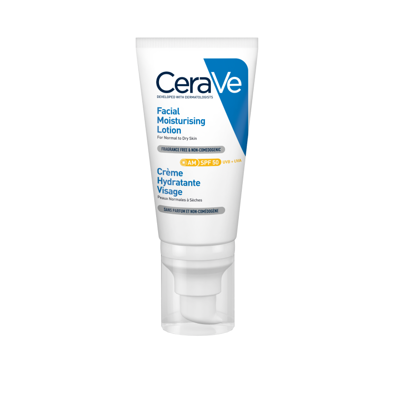 CeraVe Crema Viso Idratante SPF50, Protezione Solare ad Ampio Spettro, Idrata e Protegge in un solo Step, 50 ml