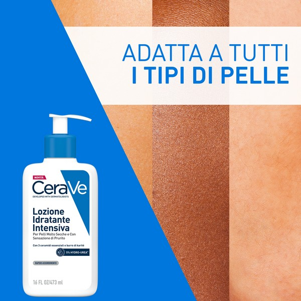 CeraVe Lozione Idratante Intensiva per Pelle Secca e Molto Secca con Sensazione di Prurito, con Hydro-Urea e Burro di Karité, idrata intensamente la pelle e da sollievo immediato alla sensazione di prurito, 473 ml