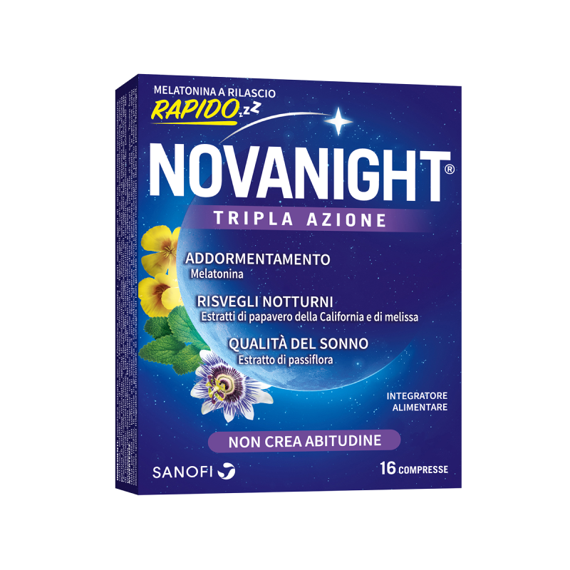 NOVANIGHT 16 compresse tripla azione Melatonina a Rilascio Rapido