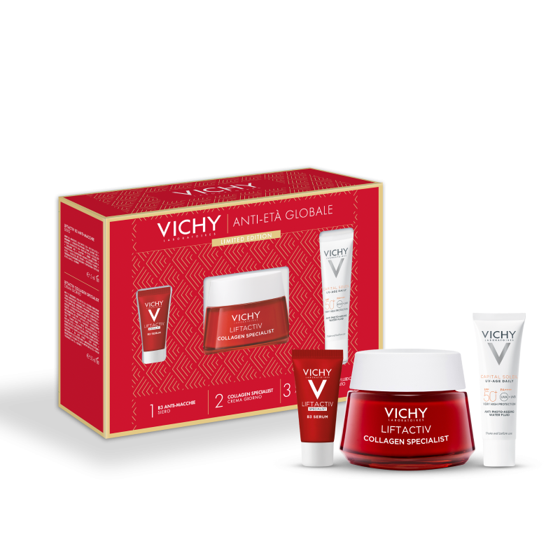 Vichy Cofanetto Regalo Natale Liftactiv B3 Anti-macchie Siero 5 ml + Liftactiv Collagen Specialist Crema Giorno 50 ml + Uv-age Daily Spf50+ 15 ml