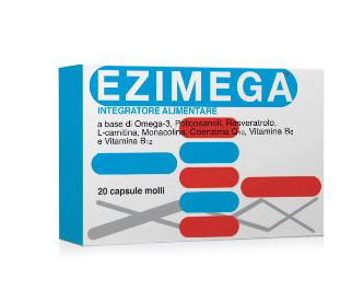 Ezimega Plus, Integratore per il Colestereolo a Base di Omega-3, Policosanoli, Resveratrolo, Acido Folico, Monacolina K, Coenzima Q10, Vitamina B6 e Vitamina B12, utile per il controllo del colesterolo e dei trigliceridi, 20 Capsule molli