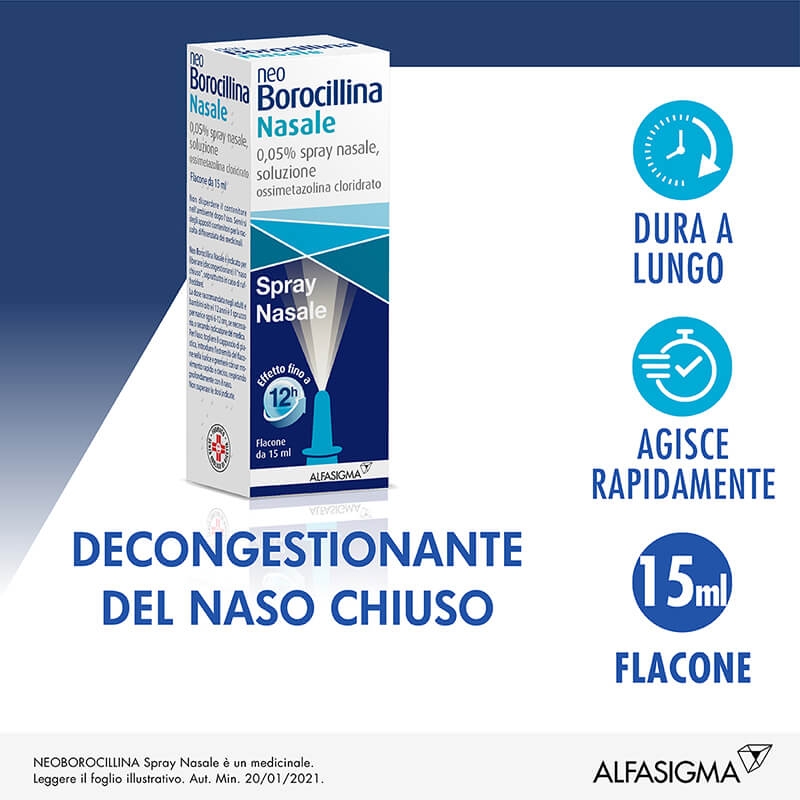 NeoBorocillina Nasale 0,05% Ossimetazolina Spray Decongestionante 15 Ml