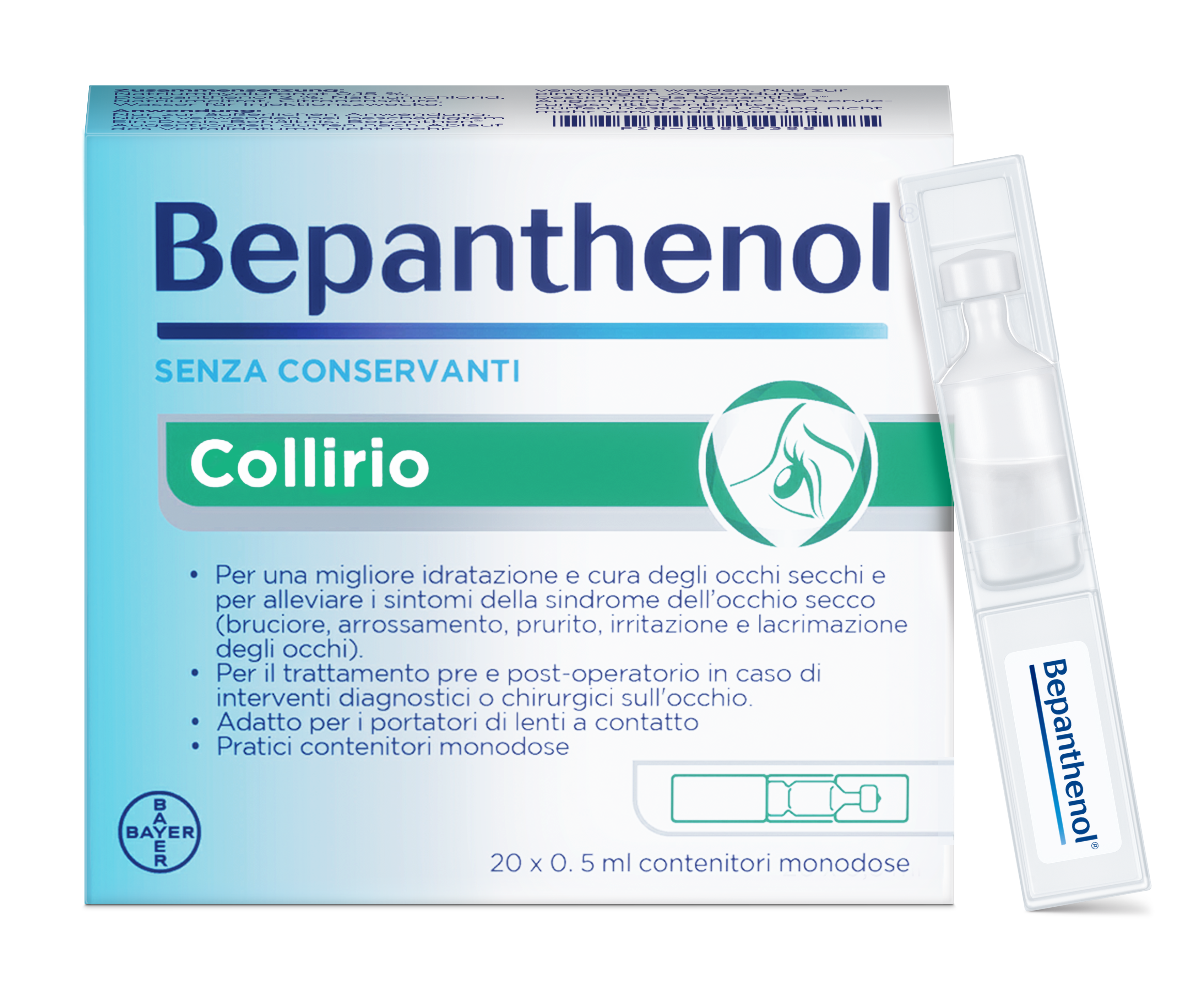 Bepanthenol Collirio 20 Fiale Da 0,5 ml - Trattamento Idratante Per Occhi Secchi