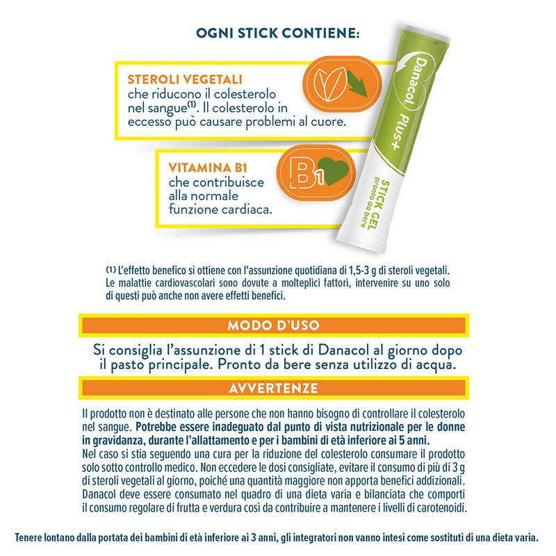 DANACOL Plus+ : Integratore alimentare per la riduzione del colesterolo - 30 StickGel 