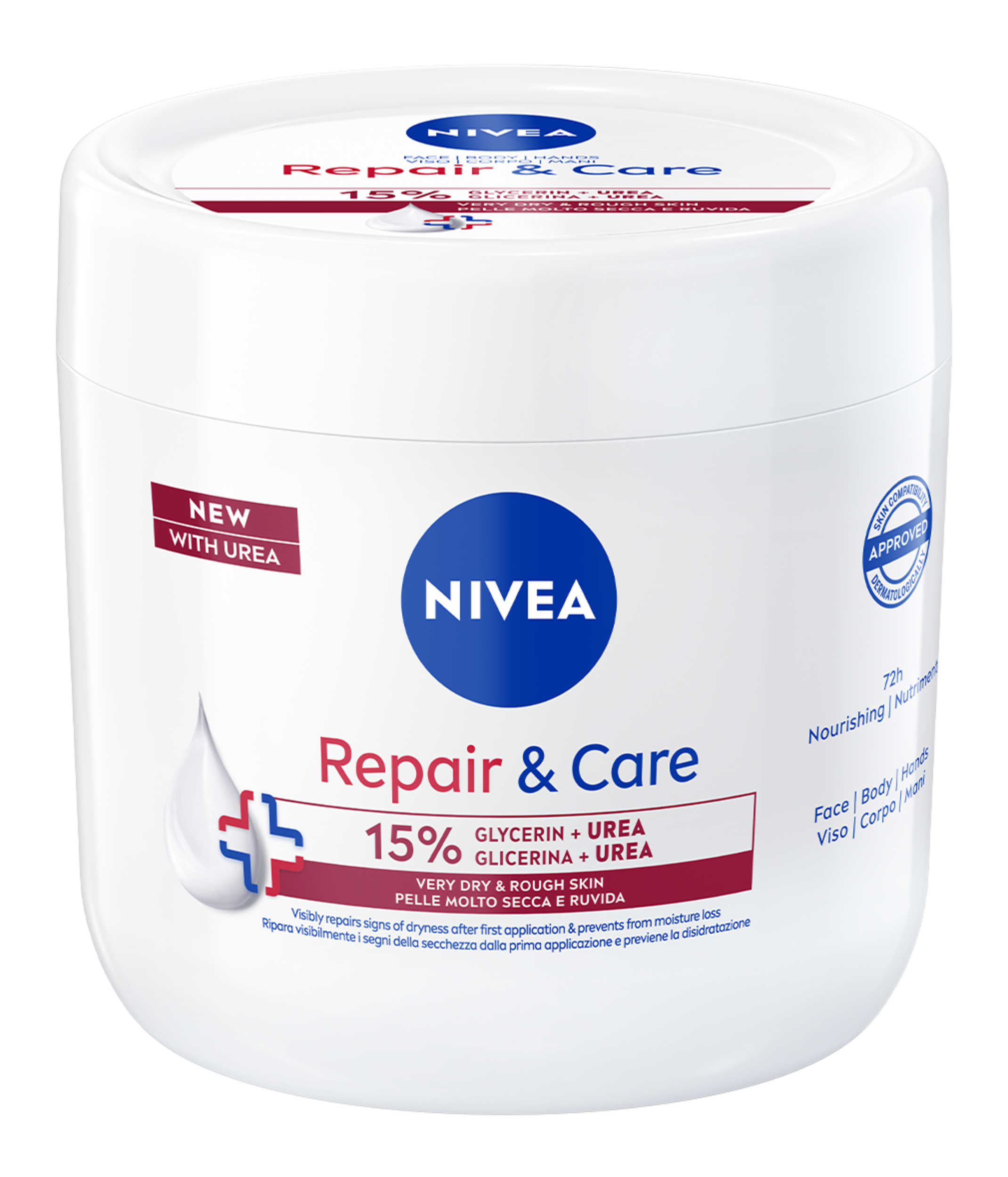 Nivea Crema Corpo Repair & Care Urea 400 ml, Crema multiuso idratante per pelle molto secca e ruvida
