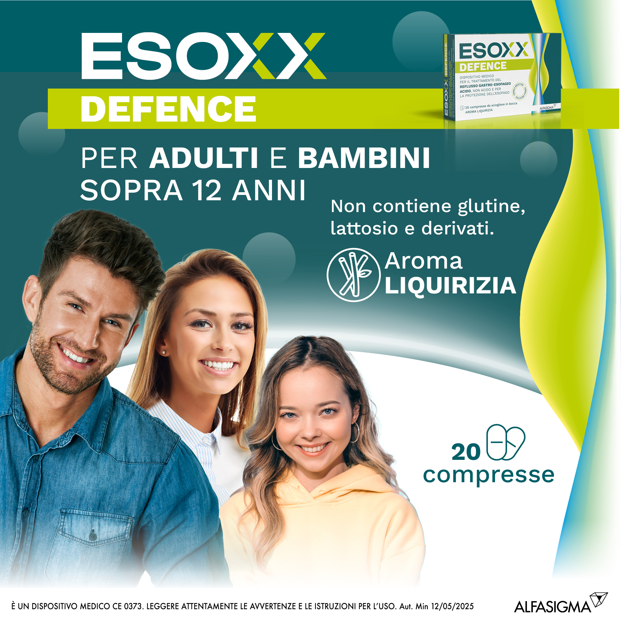 Esoxx Defence - dispositivo medico per sintomi da reflusso gastro esofageo, utile in caso di bruciore di stomaco -  20 compresse masticabili