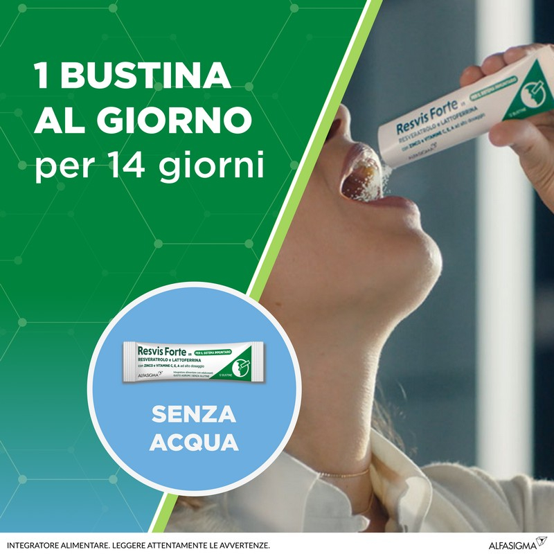 Resvis Forte XR Bustine Orosolubili, Integratore Alimentare di Resveratrolo e Lattoferrina, per il benessere del sistema immunitario, rinforza le difese immunitarie. Senza Glutine, 12 Bustine Orosolubili da 1.8g, Gusto Agrumi