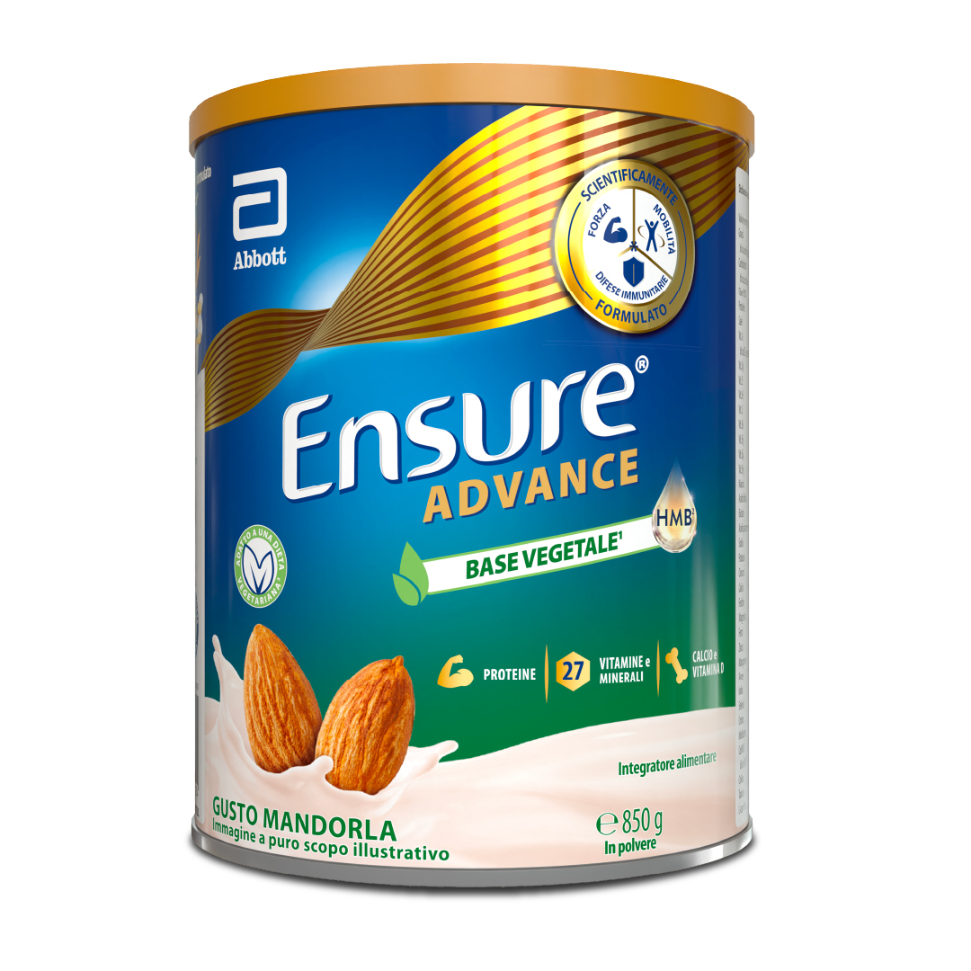 Ensure Advance Base Vegetale, integratore alimentare con Proteine Vegetali. Formato 850g, gusto Mandorla 