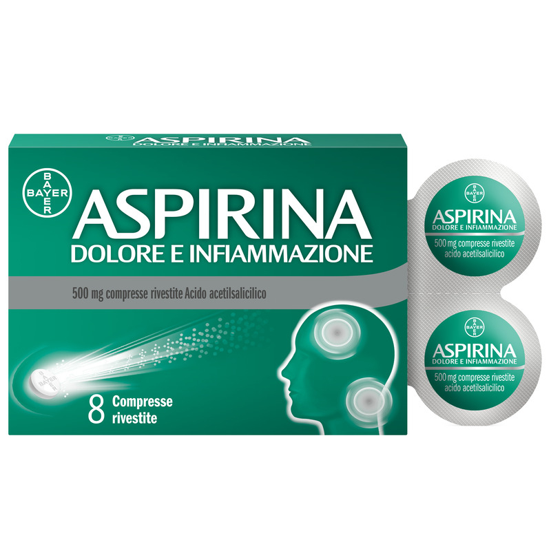 Aspirina Dolore e Infiammazione, Antidolorifico e Antinfiammatorio, contro Dolori Muscolari e Articolari, Cervicale, Mal di Testa, Mal di Schiena, 8 Compresse Rivestite