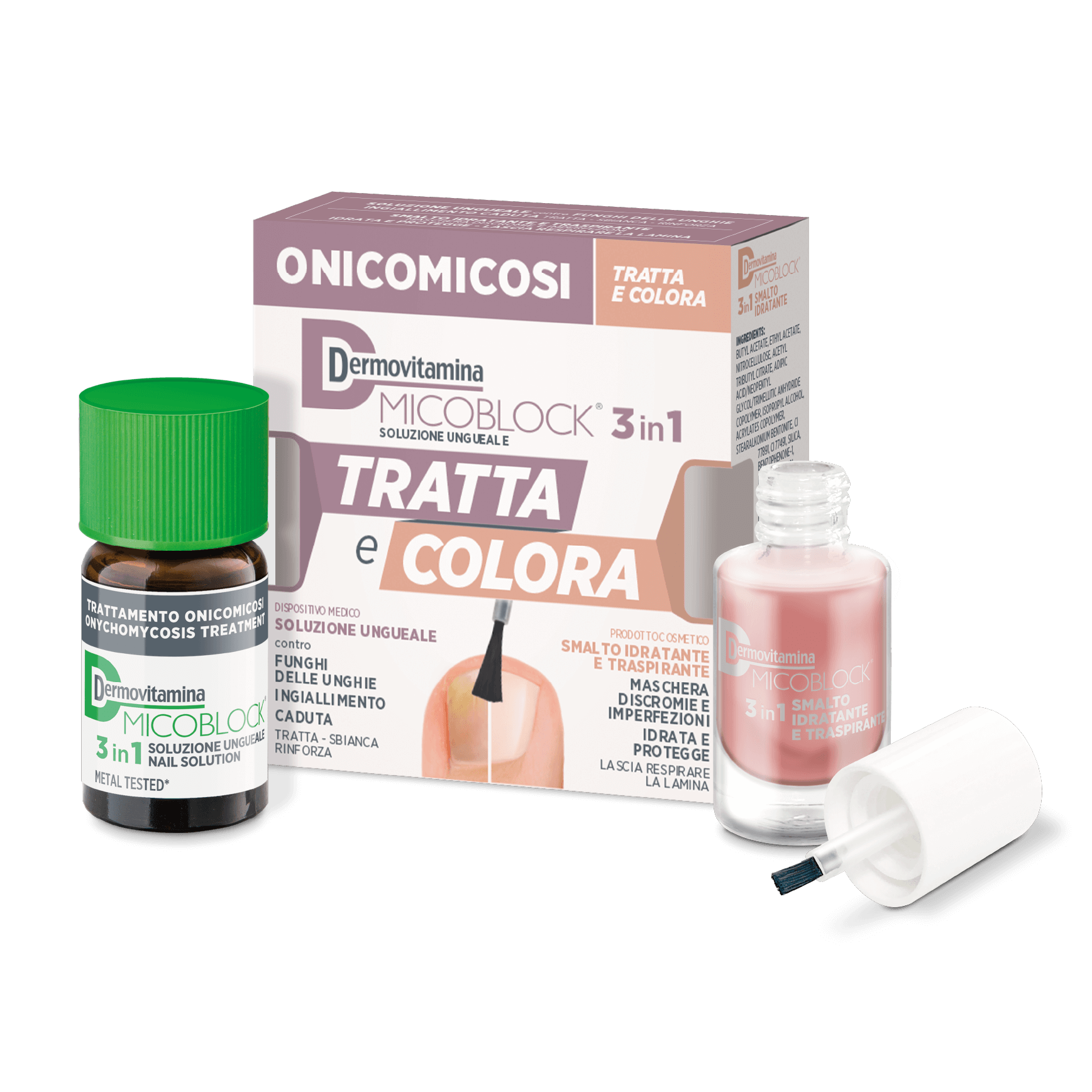 Dermovitamina Micoblock 3in1 Tratta e colora - Onicomicosi - Soluzione ungueale da 7 ml + smalto da 5 ml
