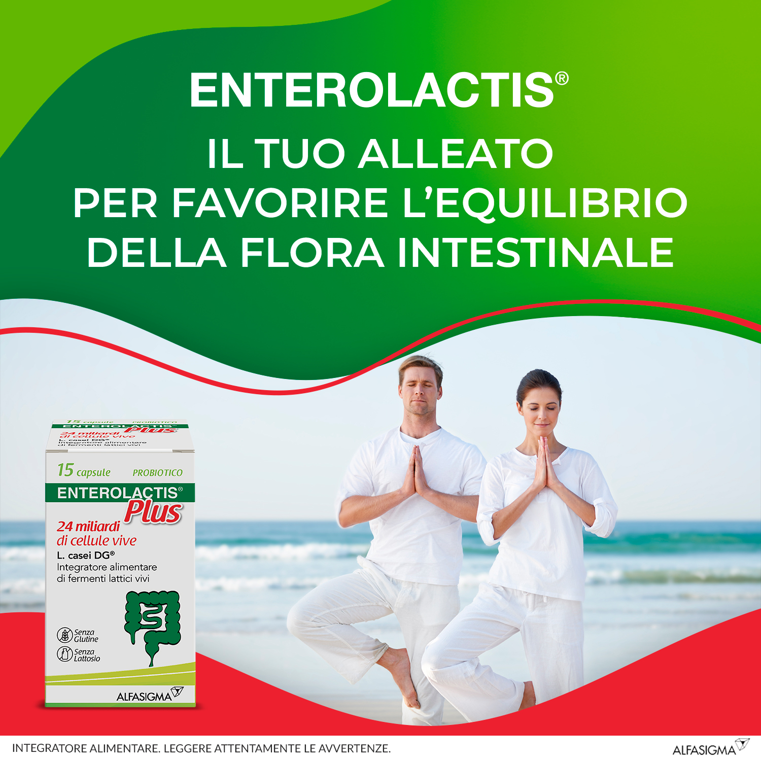 Enterolactis Plus Capsule, Integratore Alimentare con Fermenti lattici, probiotici L,Casei DG, 24 Miliardi Cellule Vive, Senza Glutine e Lattosio, 15 Capsule