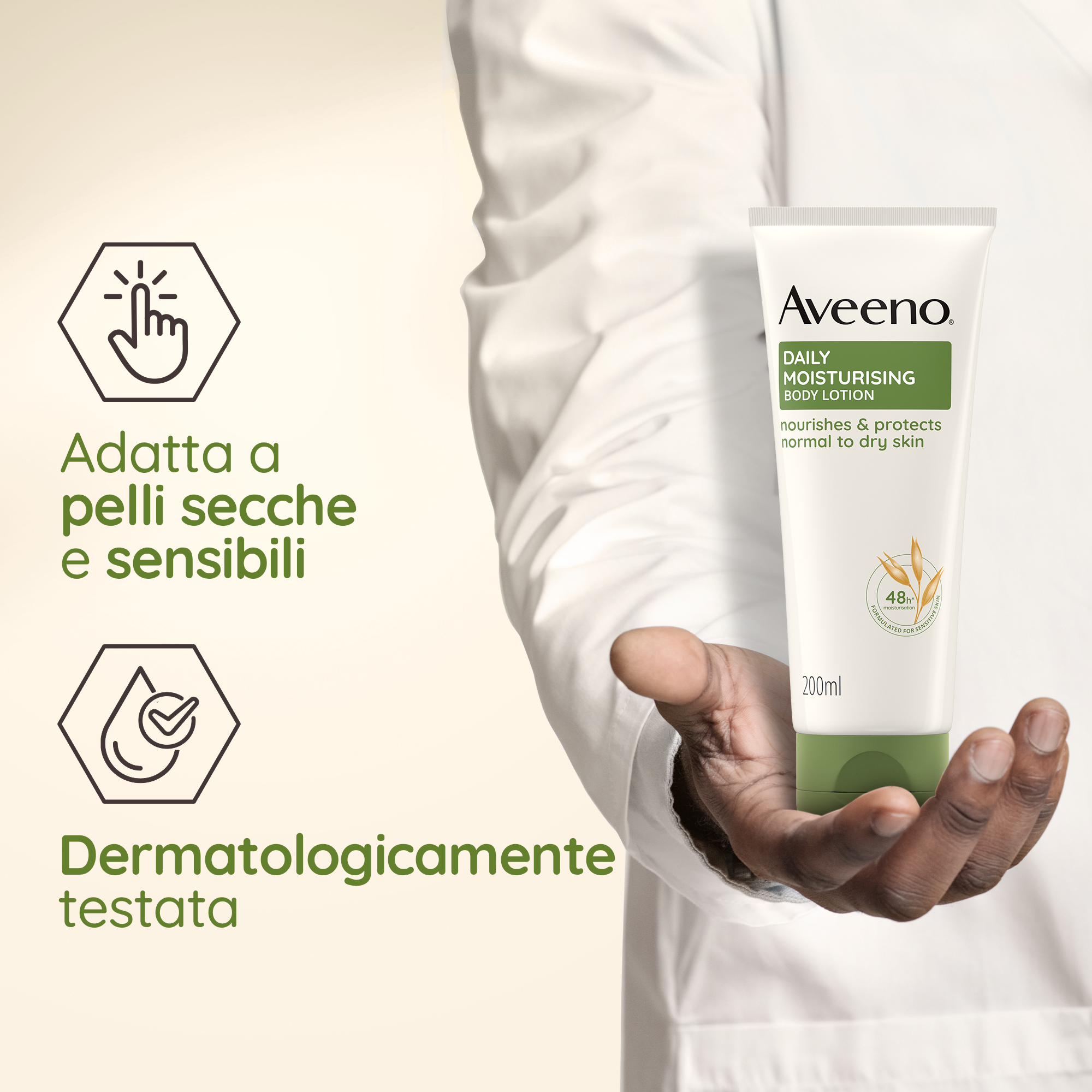 Aveeno Daily Moisturising Crema Idratante Corpo 200 ml, Crema corpo per pelli da normali a secche