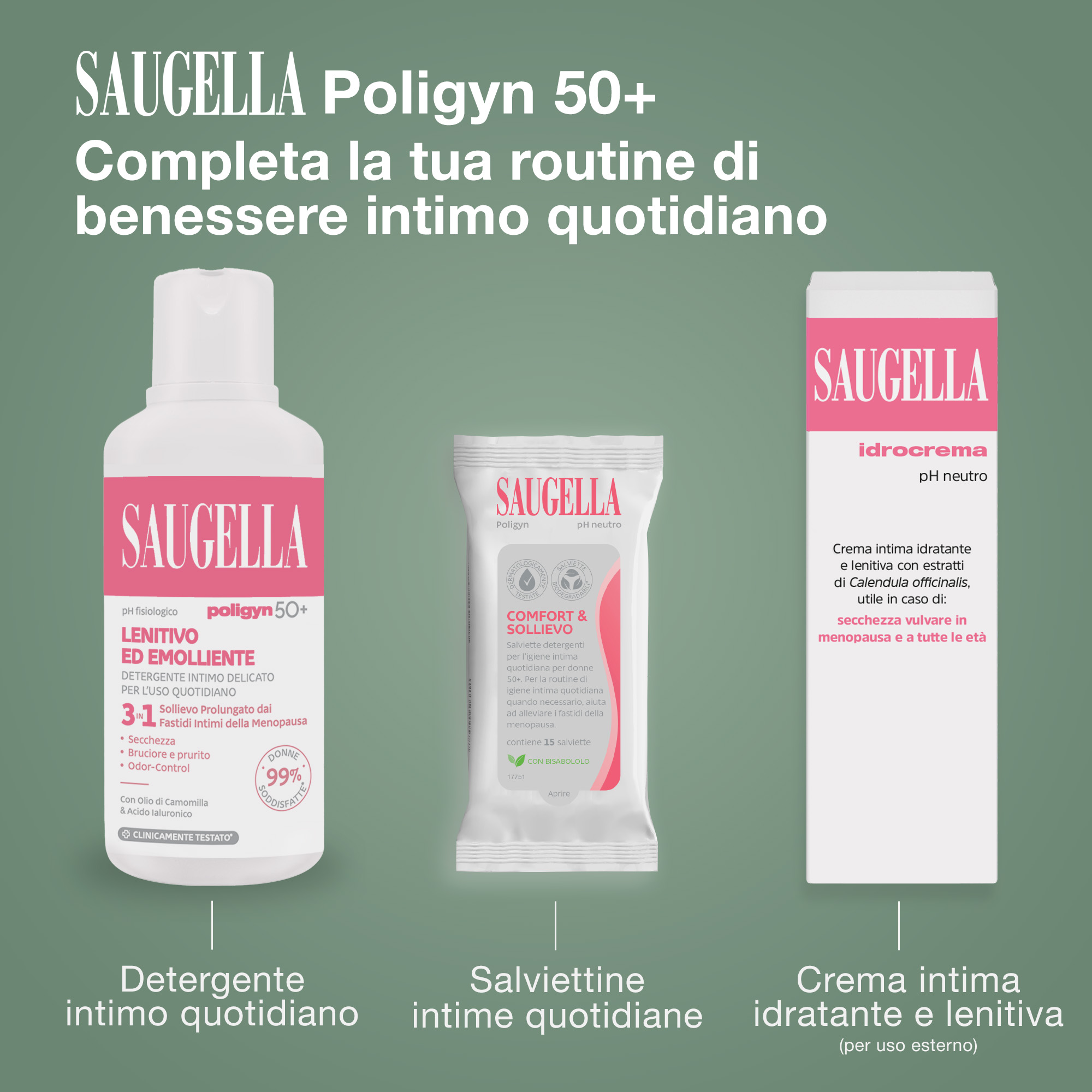 Saugella Poligyn 50+ - Detergente Intimo Lenitivo Ed Emolliente A pH Fisiologico 250 ml