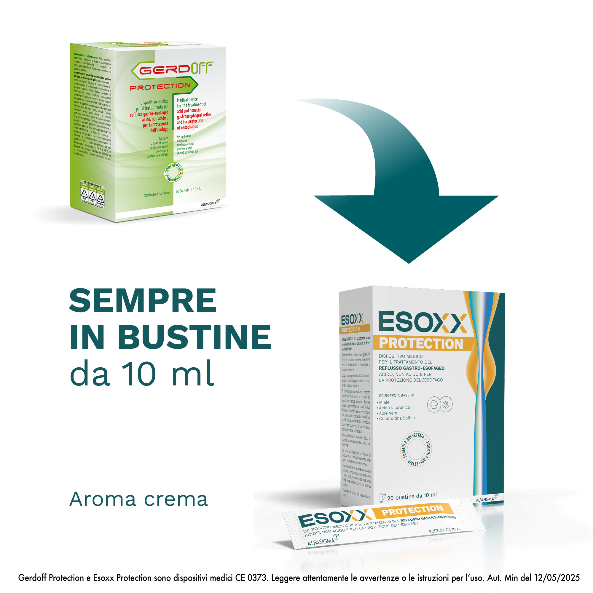 Esoxx Protection -  Dispositivo medico per sintomi da reflusso gastroesofageo, utile in caso di bruciore di stomaco -  20 bustine da 10ml