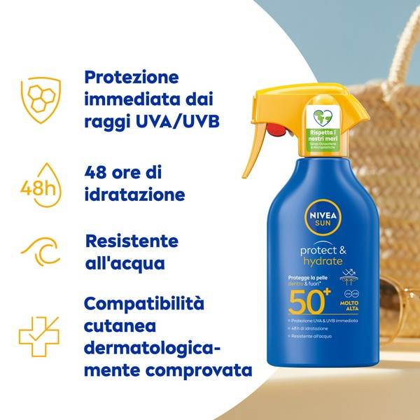 Nivea Sun Spray Solare Protect & Hydrate SPF50+ 270 ml, Crema solare 50+ idratante per 48 ore