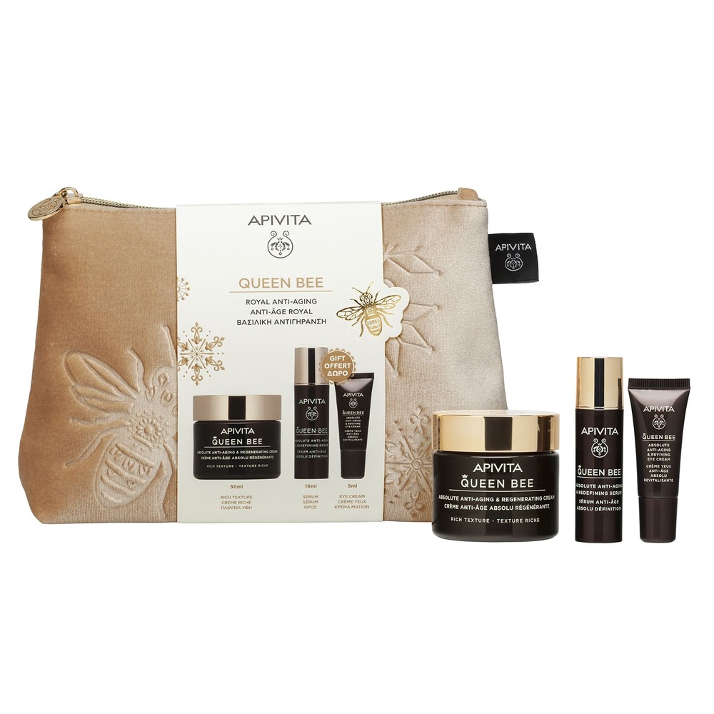 Apivita Queen Bee Cofanetto Regalo - Crema Ricca Anti-Età 50 ml + Siero Anti-Età + Crema Anti-Etò Occhi 5 ml
