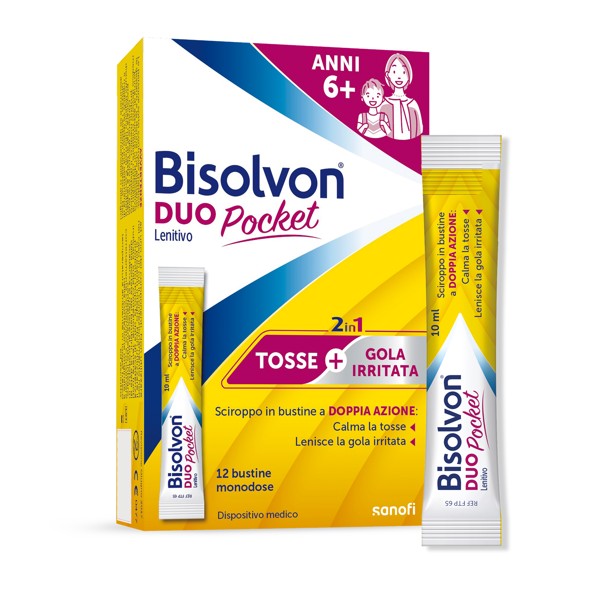 Bisolvon Duo Pocket Lenitivo Sciroppo in Bustina Contro Tosse e Gola Irritata, per Adulti e Bambini (12 Bustine Monodose)