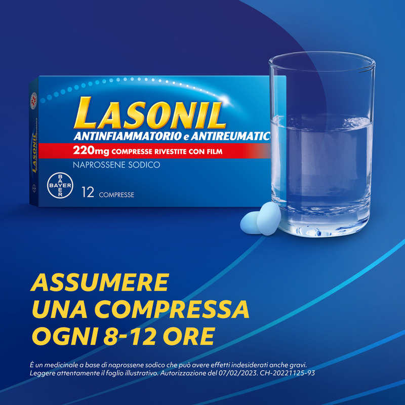 Lasonil Antinfiammatorio e Antidolorifico, Per trattamento di Mal di Schiena, Dolori Muscolari e Articolari, con 220mg di Naprossene Sodico, 12 Compresse Rivestite