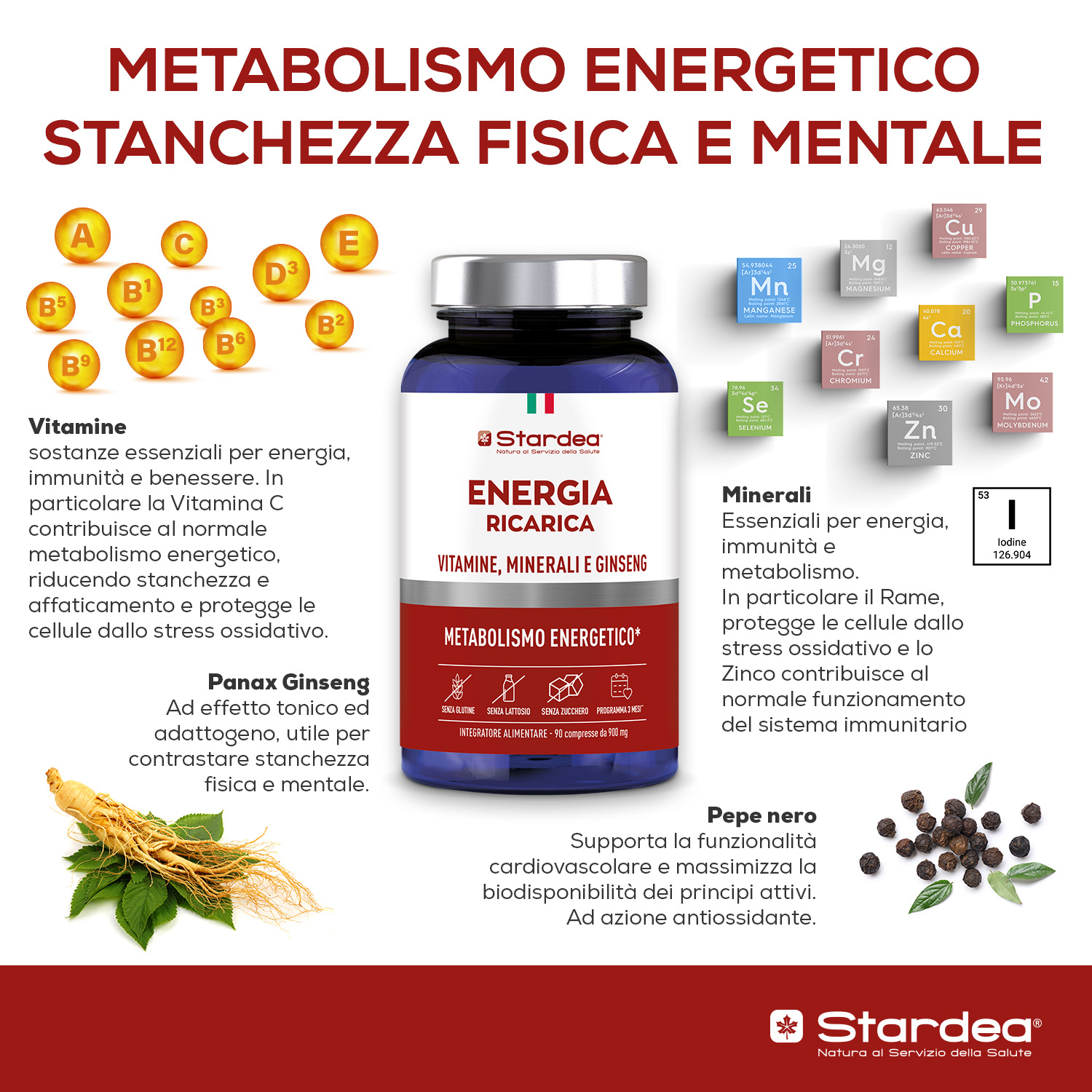 STARDEA ENERGIA RICARICA Compresse - INTEGRATORE ALIMENTARE con VITAMINE, MINERALI E GINSENG