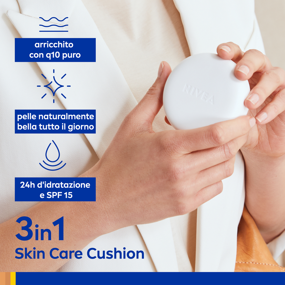 Nivea Q10 Plus Anti-Age 3in1 Skin Care Cushion Light-Medium 15 ml, Crema viso colorata anti-età FP15