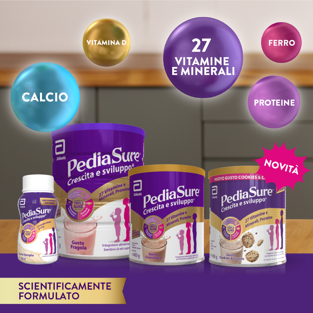 Pediasure Crescita E Sviluppo Integratore Multivitaminico Per Bambini Formato 400g Cookies&Cream