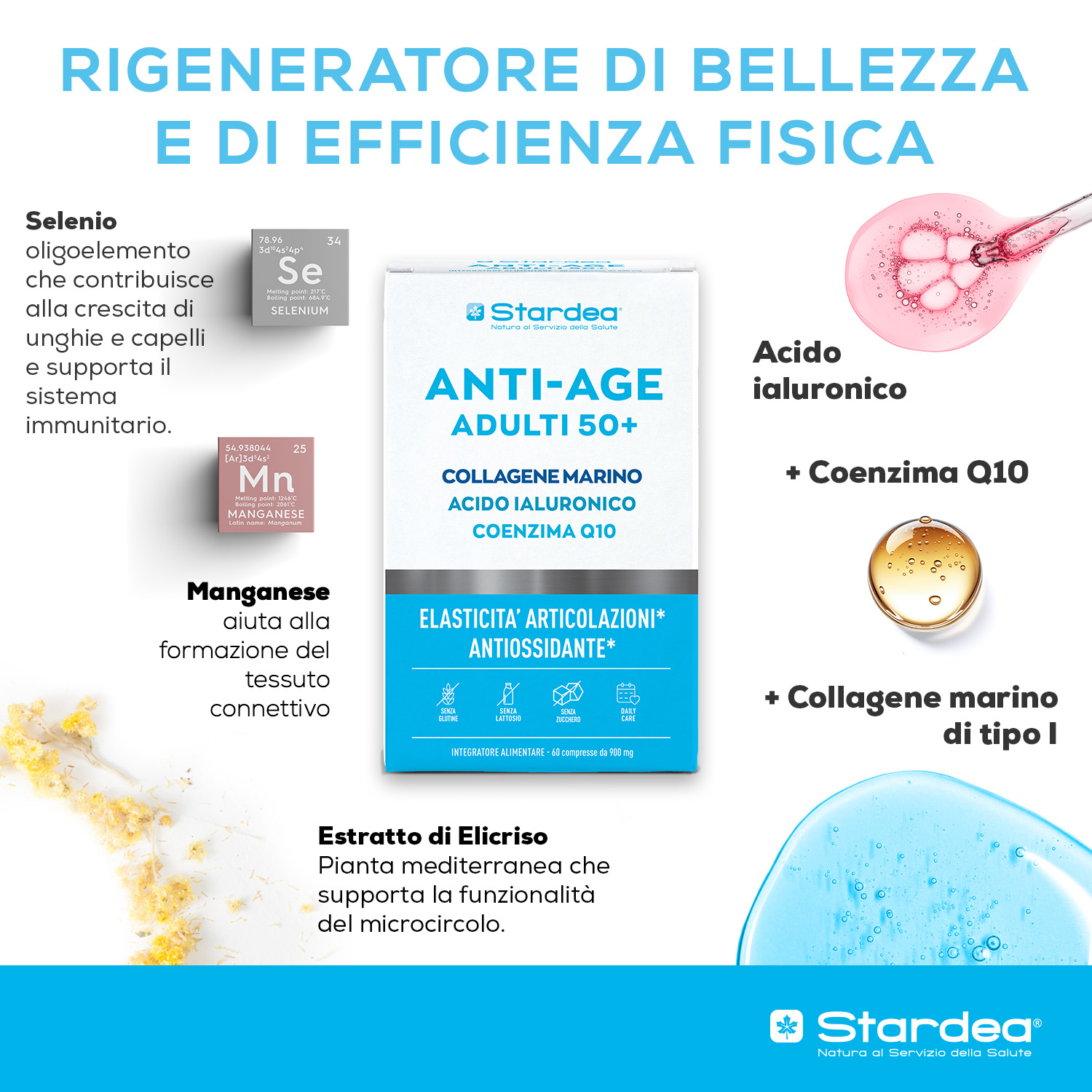STARDEA ANTI-AGE  Compresse - INTEGRATORE ALIMENTARE COLLAGENE MARINO COENZIMA Q10 ACIDO IALURONICO