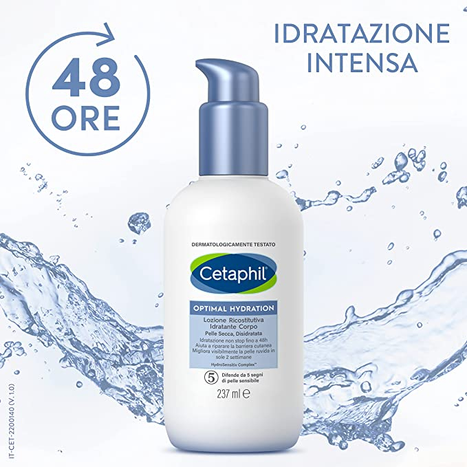 Cetaphil Optimal Hydration Lozione Ricostitutiva Idratante Corpo, per Pelle Secca e Sensibile, Idratazione Intensa 48 Ore, Formato 473 ml