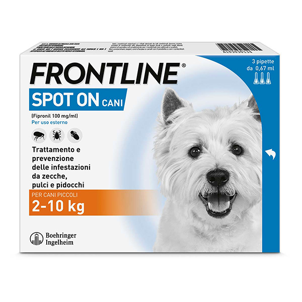 Frontline Spot On Cani x3 Pipette, Antiparassitario per Cani e Cuccioli (2-10Kg), Contro Pulci, Zecche E Pidocchi