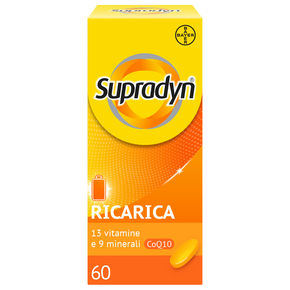 Supradyn Ricarica Integratore Multivitaminico Completo con Vitamine A, B, C, D, E, K, Minerali e Coenzima Q10 contro la Stanchezza, Gusto Arancia, 60 Compresse Rivestite