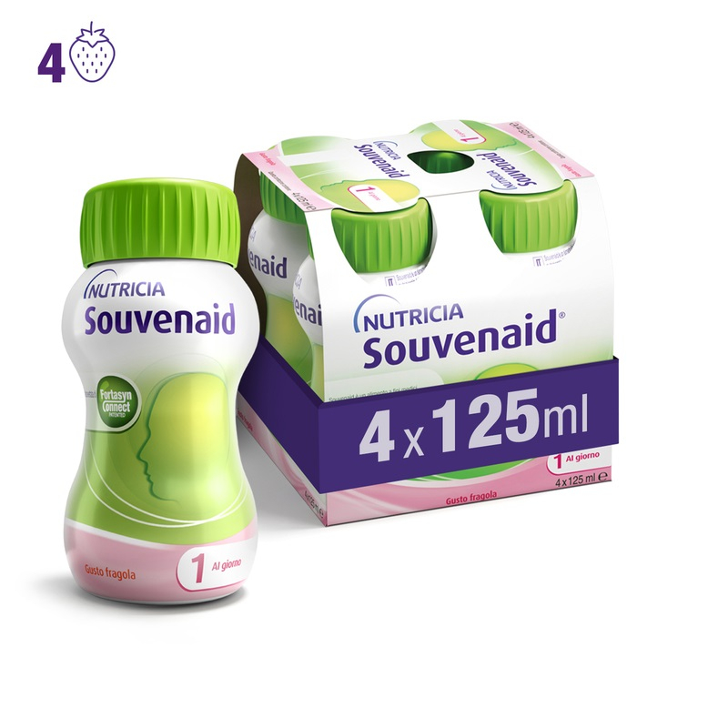 Souvenaid Fragola alimento a fini speciali per il trattamento nutrizionale del declino cognitivo legato all'età 4x125ml