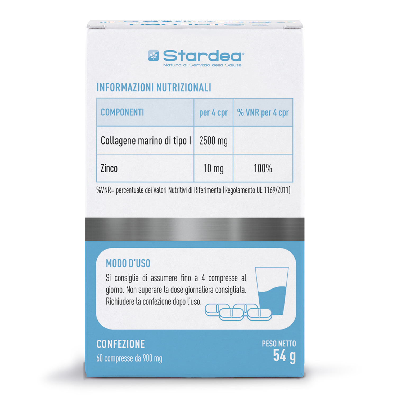 INTEGRATORE ALIMENTARE - 60 compresse a base di COLLAGENE MARINO DI TIPO I e Zinco per la BELLEZZA DELLA PELLE, ELASTICITÀ