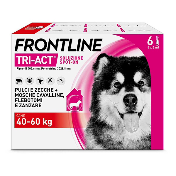 Frontline Tri Act x6 Pipette, Antiparassitario Per Cani e Cuccioli (Taglia XL 40-60Kg) Contro Pulci, Zecche, Zanzare, Pappataci e Leishmaniosi