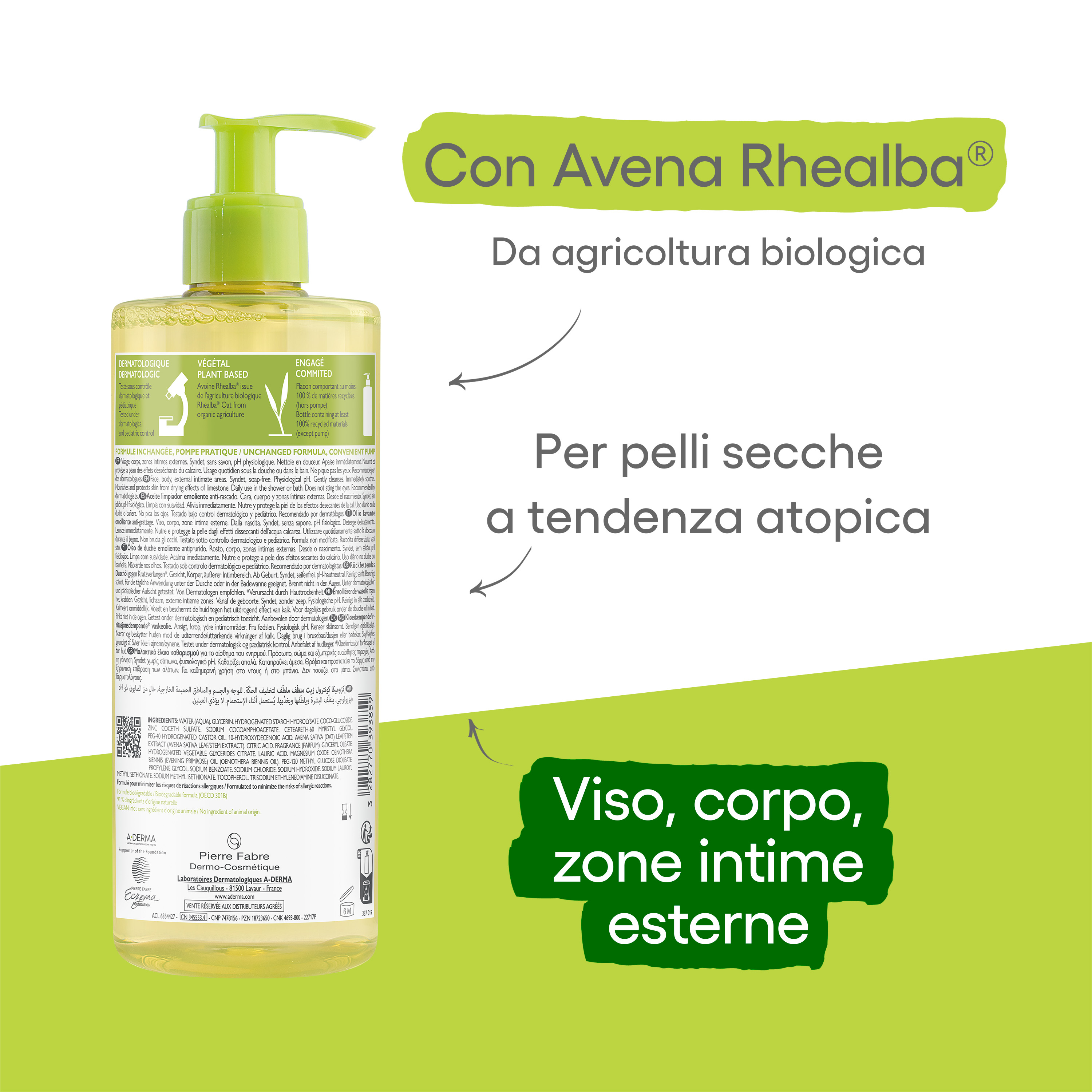 A-Derma Exomega control Special Pack  1+1 Olio lavante emolliente 500ml + Eco Ricarica 500ml, pelle secca e/o a tendenza atopica 
