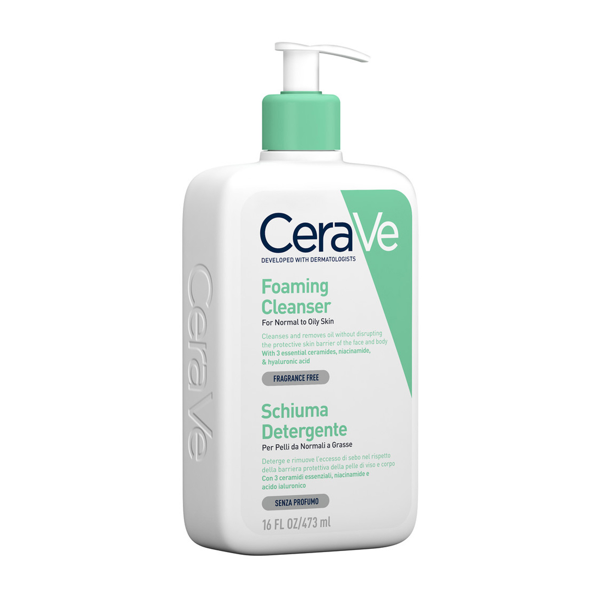 CeraVe - Schiuma Detergente Seboregolatrice Viso E Corpo Per Pelli Normali E Grasse 473 ml