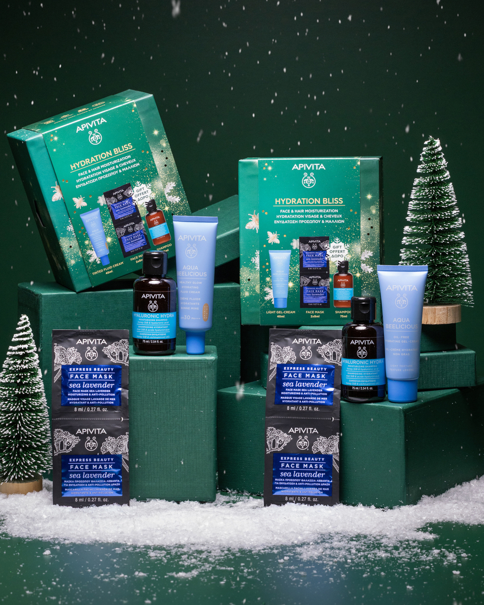 Apivita Aqua Beelicious Cofanetto Regalo - Crema Colorata SPF30 Fluida 40 ml + Shampoo Idratante 75 ml + 2 Maschere Lavanda Marina Viso
