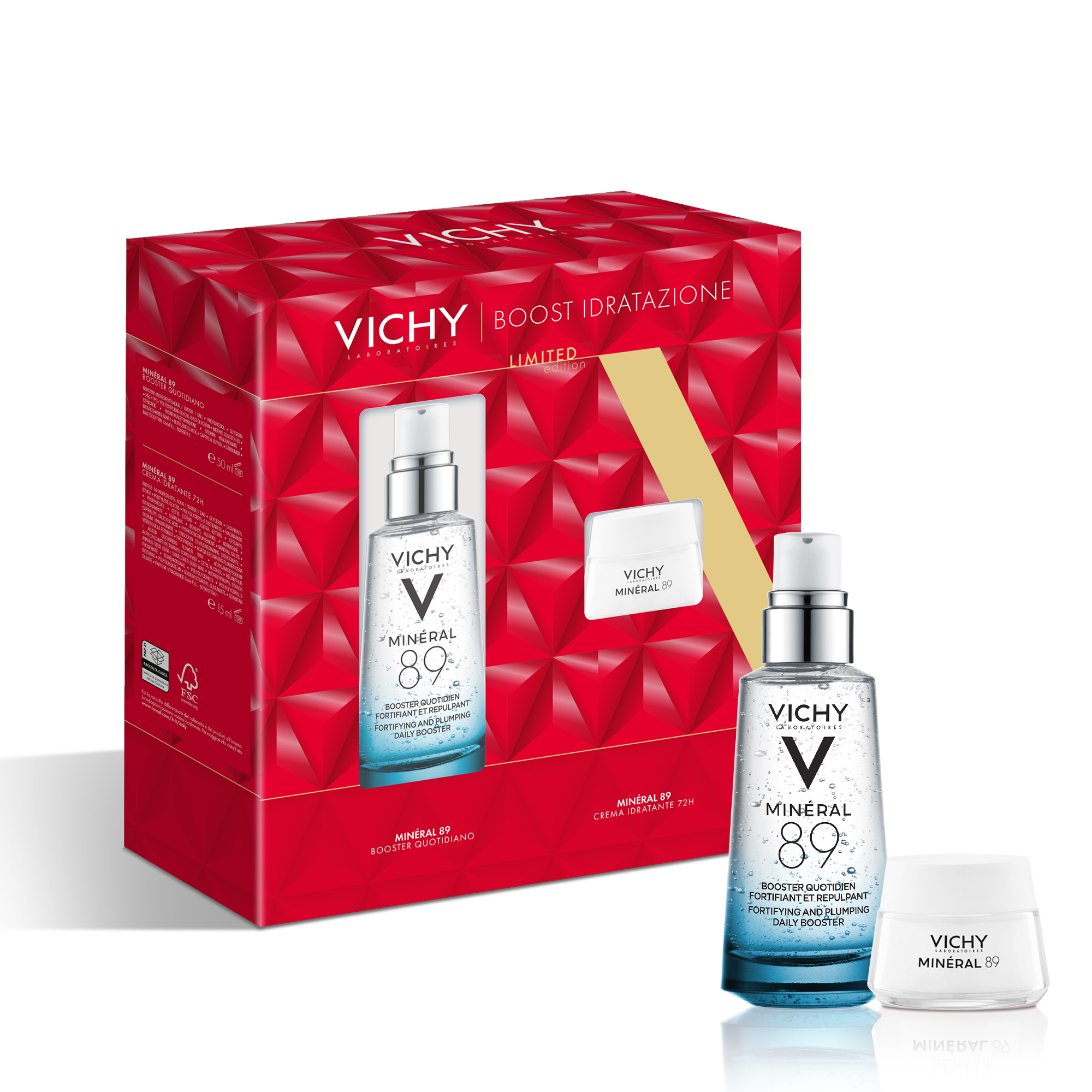 Vichy Cofanetto Regalo per un'Idratazione Intensa con Minéral 89 Booster Siero 50 ml + Minéral 89 Crema 15 ml