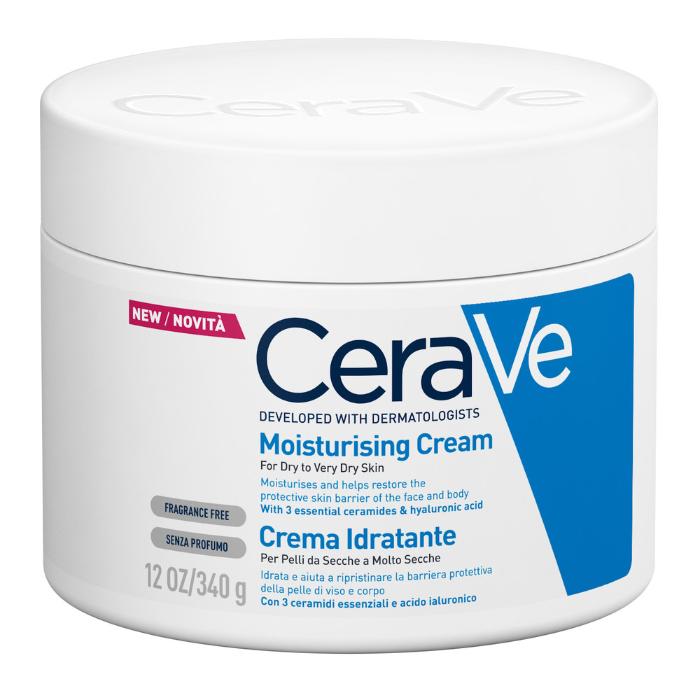 CeraVe Crema Idratante, Per Pelli Da Secche a Molto Secche Per il Corpo e il Viso, 340 g