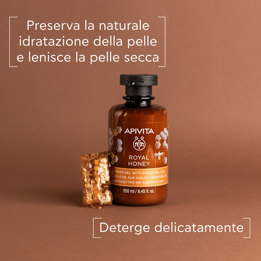 Apivita Royal Honey - Gel-Doccia Detergente Corpo Con Miele E Oli Essenziali Per Pelle Secca 250 ml
