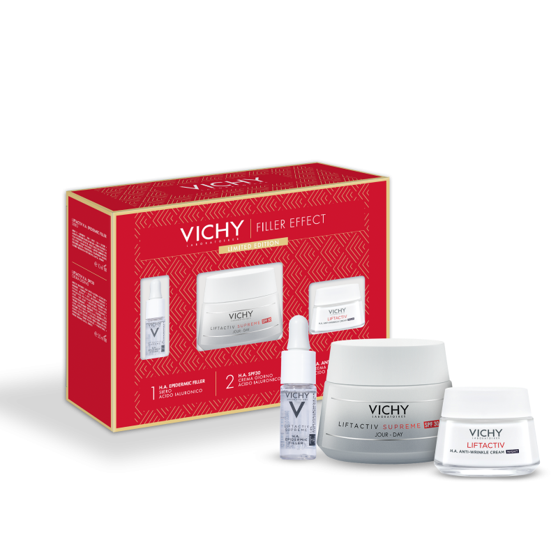 Vichy Cofanetto Regalo Natale Liftactiv H.A. Epidermic Filler Siero 10 ml + Liftactiv H.A. Spf30 Crema Giorno 50 ml + Liftactiv H.A. Crema Notte 15 ml