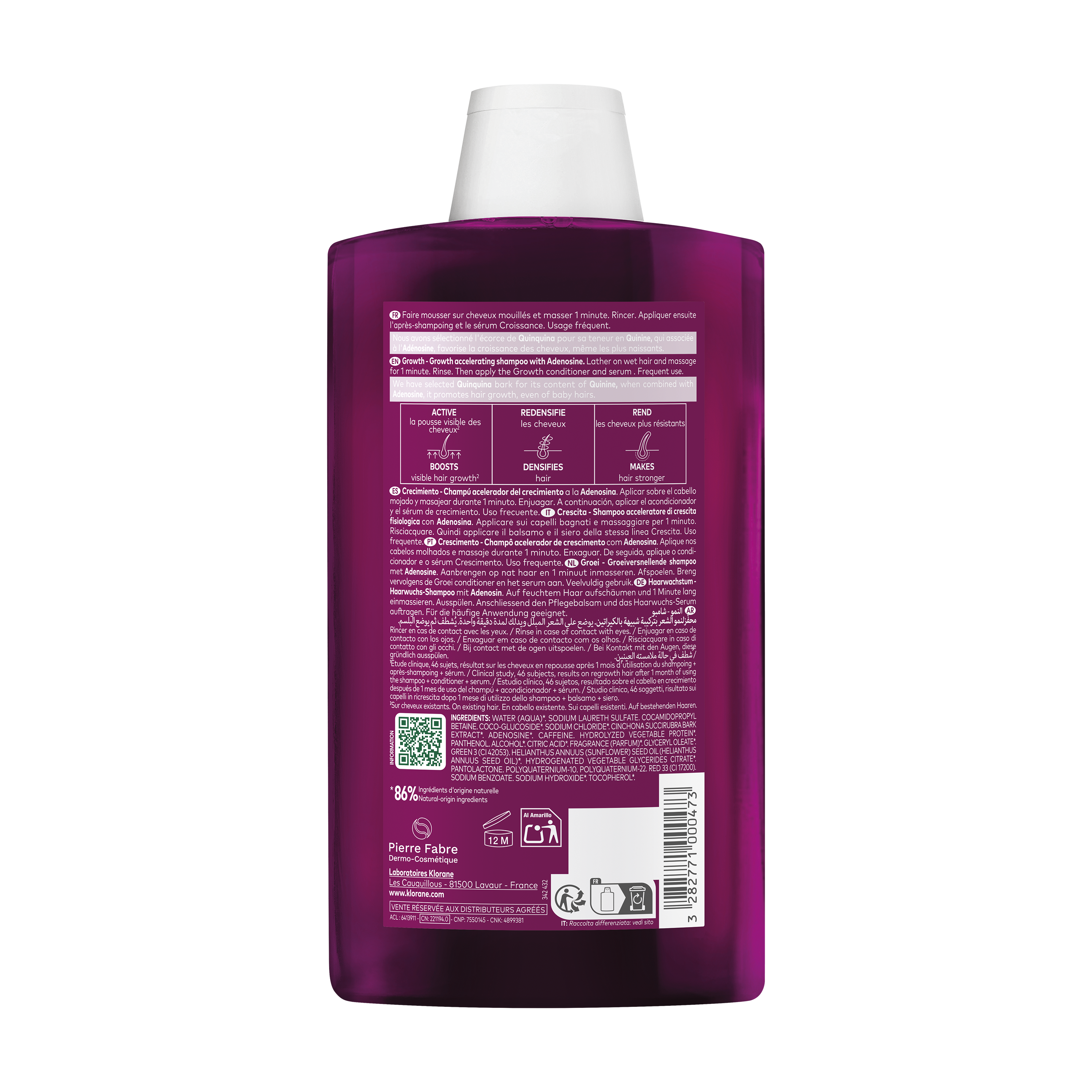 Klorane - Chinina Crescita - Shampoo Acceleratore Di Crescita Fisiologica 400 ml
