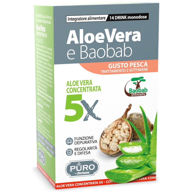 Aloe Vera e Baobab Puro succo concentrato 5x gusto pesca 14 drink monodos