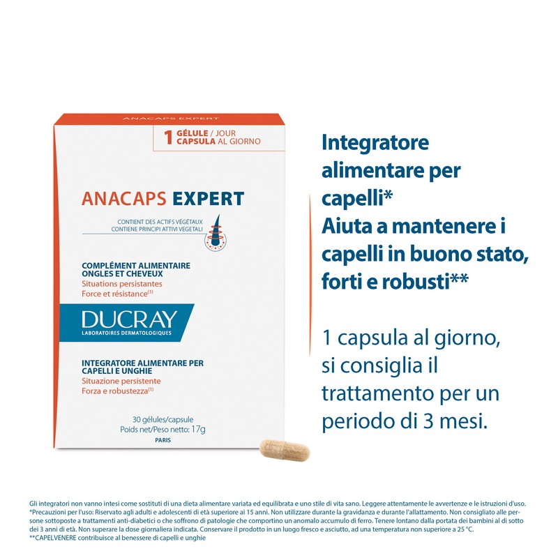 Ducray - Anacaps Expert - Integratore alimentare per capelli, situazione persistente - 30 capsule