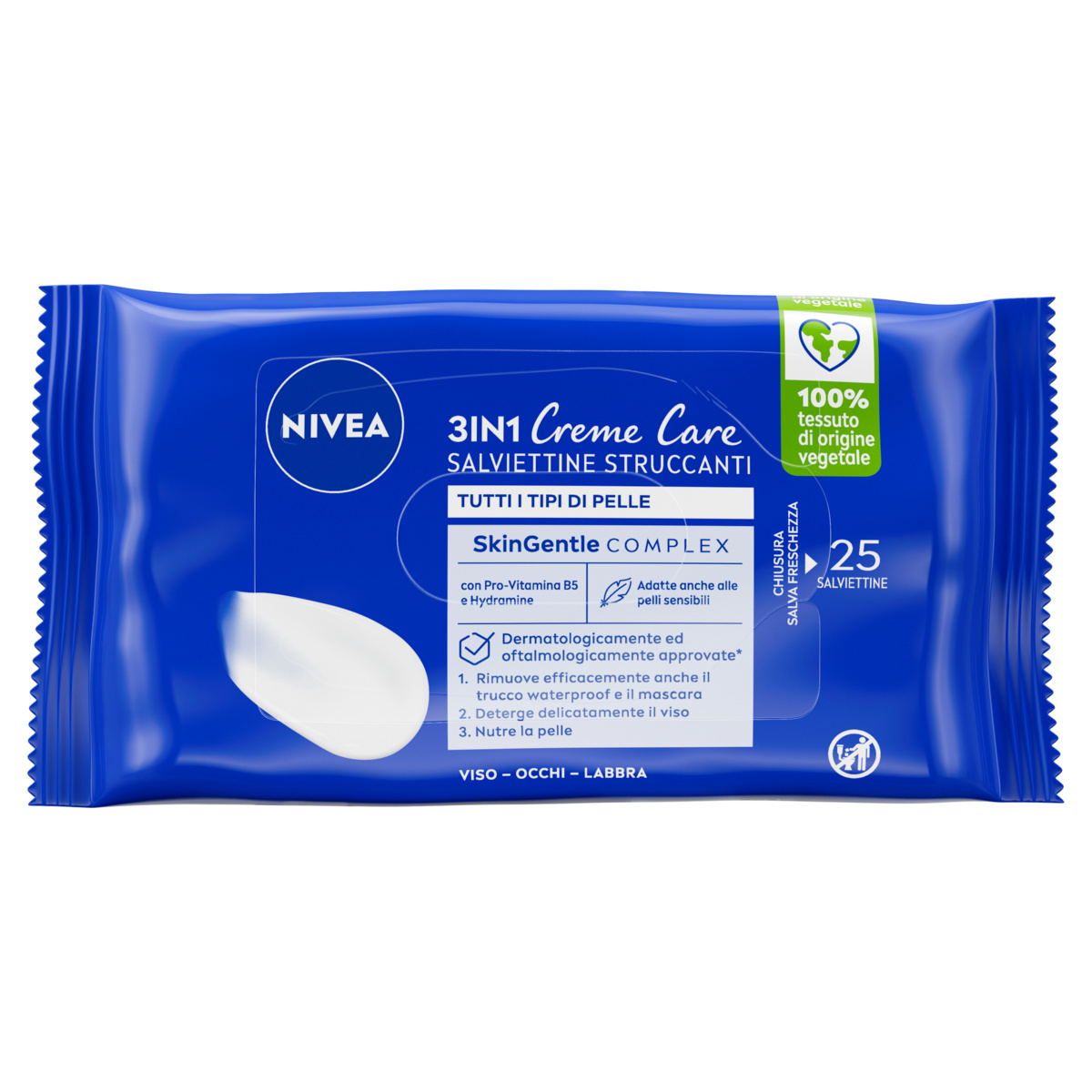 Nivea Creme Care Salviettine Struccanti 25 pezzi, Salviette delicate e idratanti per uso giornaliero