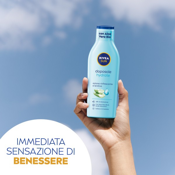 Nivea Sun Latte Doposole Hydrate 200 ml, Dopo sole idratante con Aloe Vera Bio e Acido Ialuronico